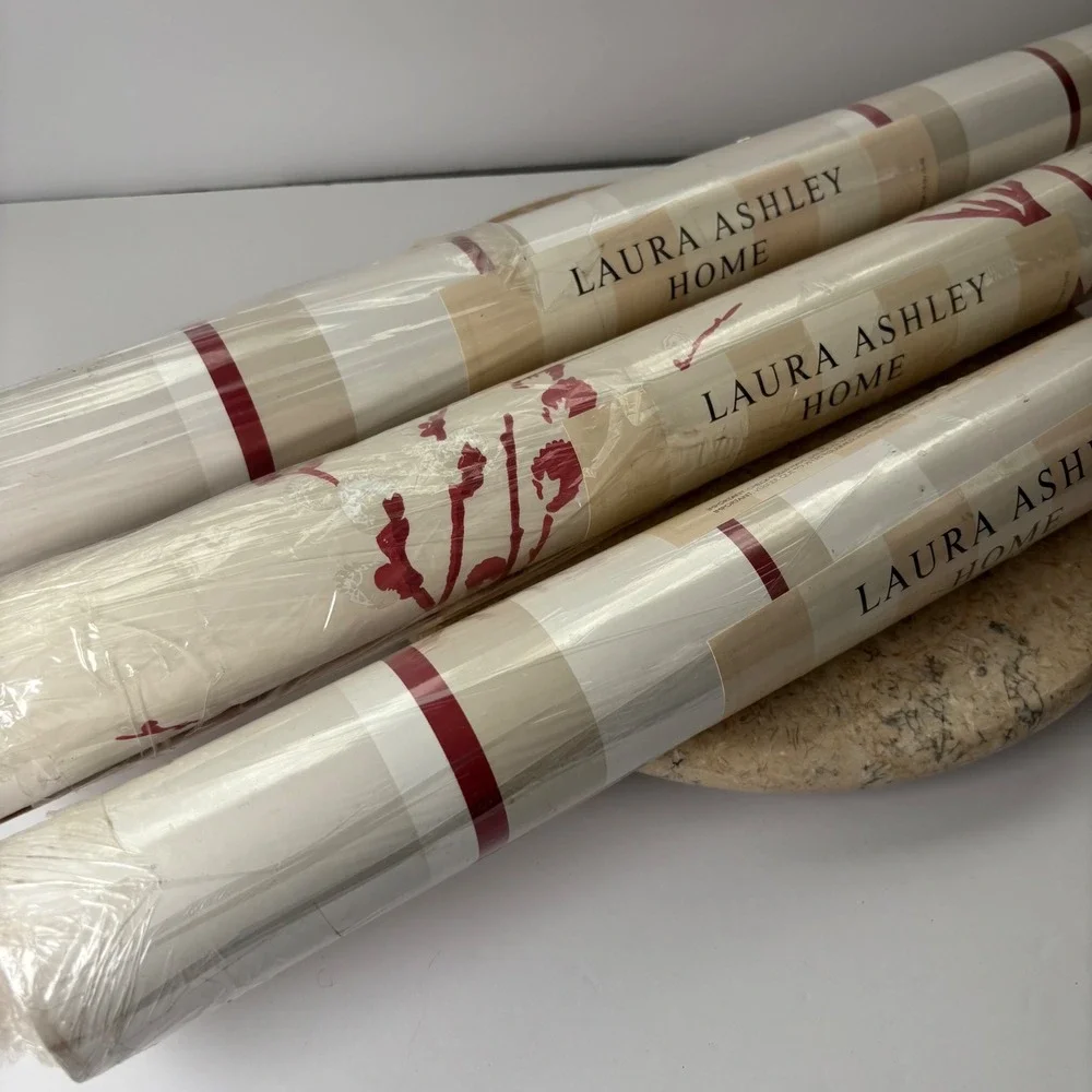 Laura Ashley Home Eaton Pussywillow Stripe Cranberry Wallpaper 3 Rolls Wallpaper